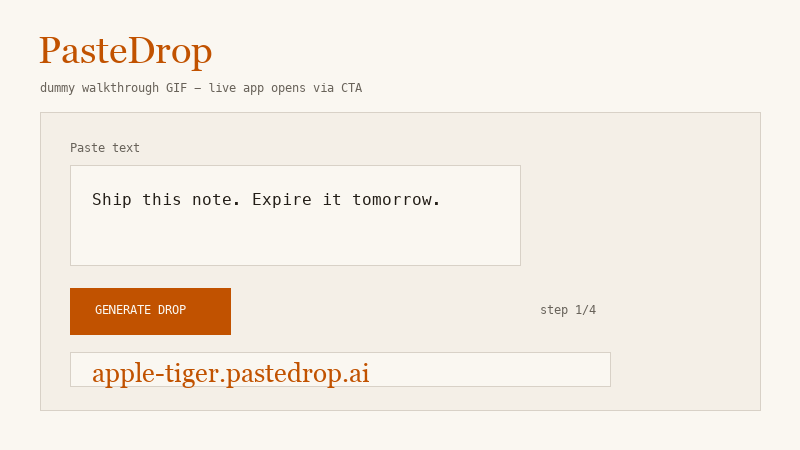 Dummy animated PasteDrop walkthrough placeholder